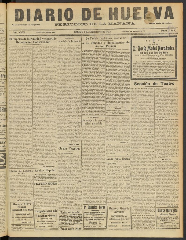 Miniatura de Diario de Huelva : periódico independiente del 2 de diciembre de 1933