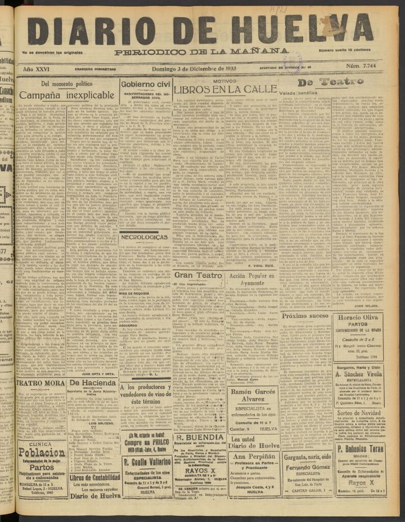 Miniatura de Diario de Huelva : periódico independiente del 3 de diciembre de 1933