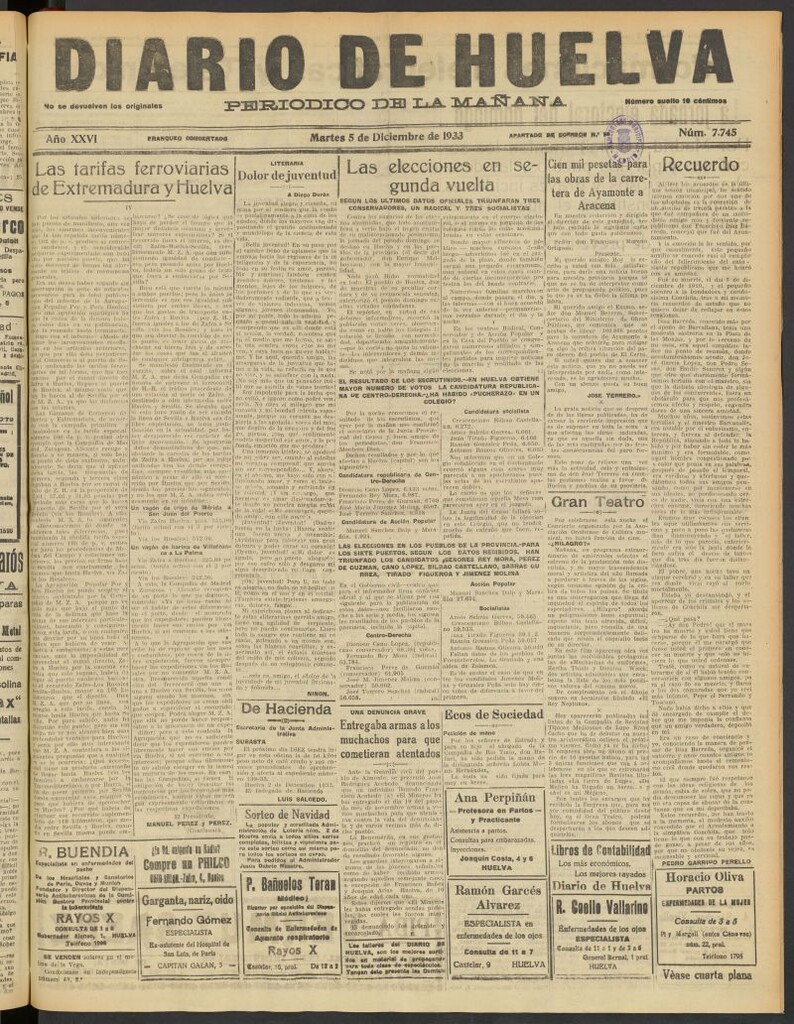 Miniatura de Diario de Huelva : periódico independiente del 5 de diciembre de 1933