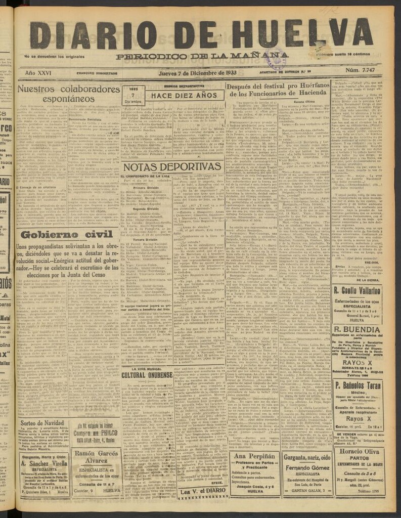 Miniatura de Diario de Huelva : periódico independiente del 7 de diciembre de 1933