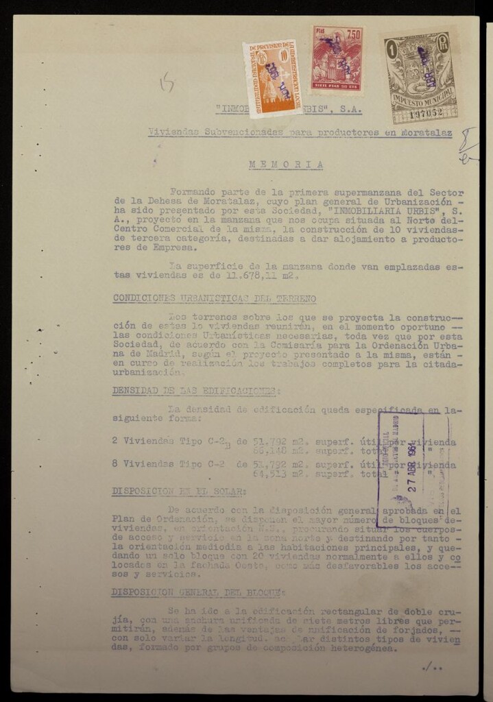 Miniatura de Construcción de bloque de viviendas en el barrio de Moratalaz, sector C, casa nº 107 (calle de Entre Arroyos, 76)