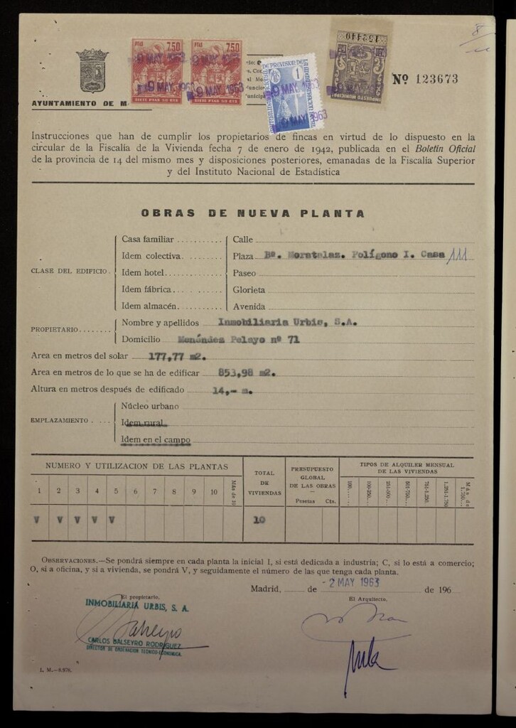 Miniatura de Construcción de bloque de viviendas en el barrio de Moratalaz, sector I, casa nº 111 (calle Pico de los Artilleros, 126)