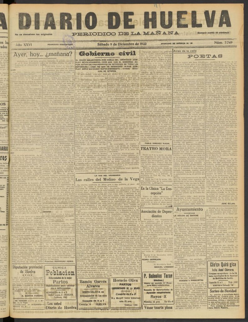Miniatura de Diario de Huelva : periódico independiente del 9 de diciembre de 1933