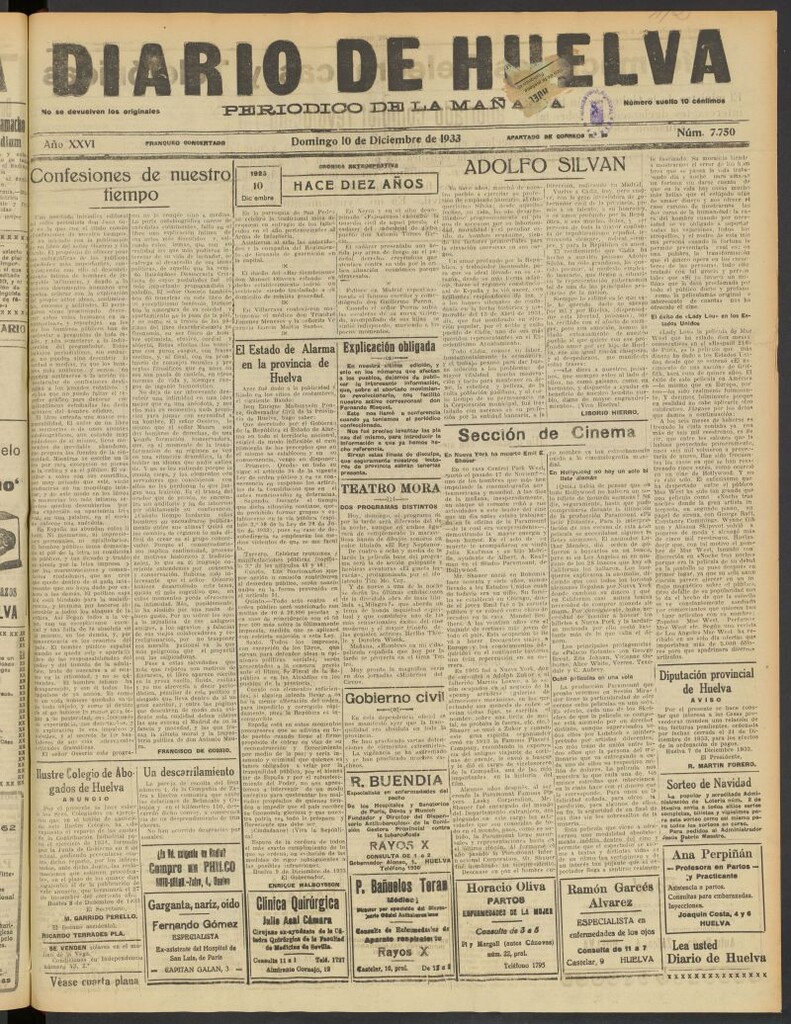 Miniatura de Diario de Huelva : periódico independiente del 10 de diciembre de 1933