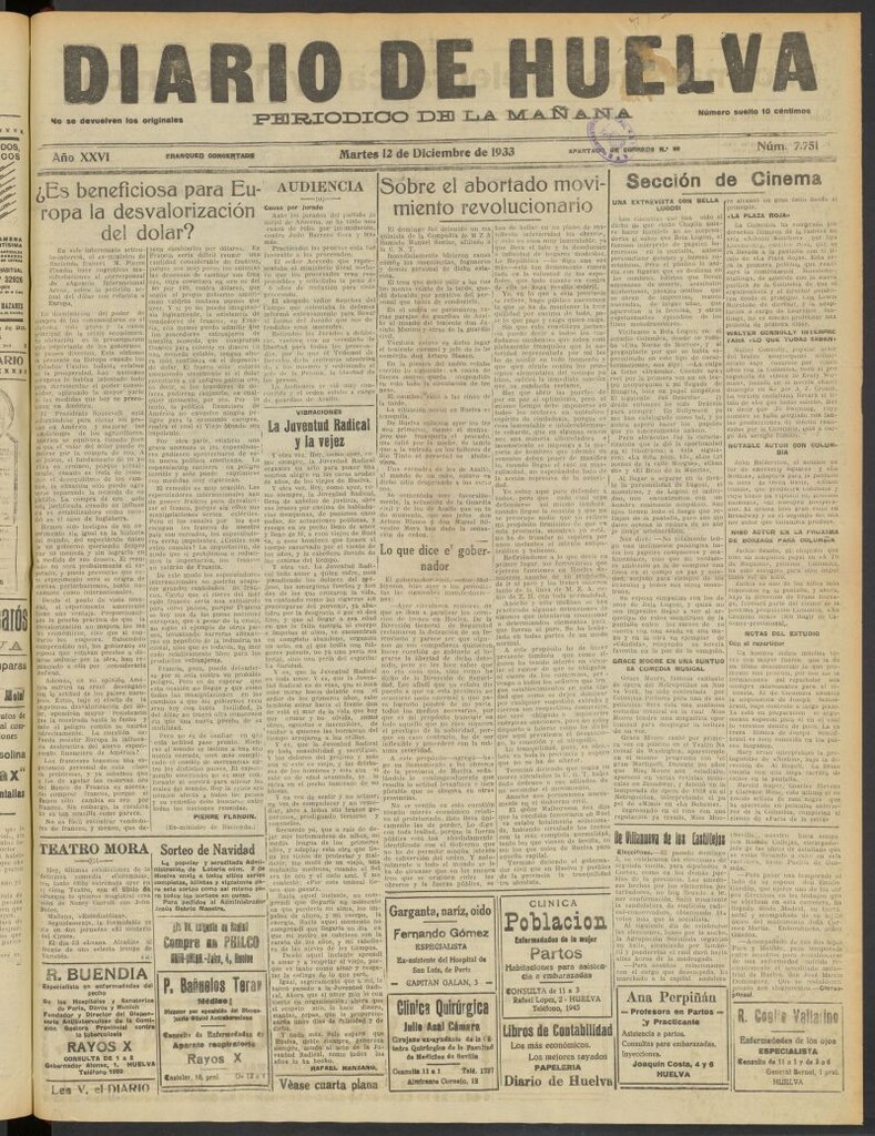 Miniatura de Diario de Huelva : periódico independiente del 12 de diciembre de 1933