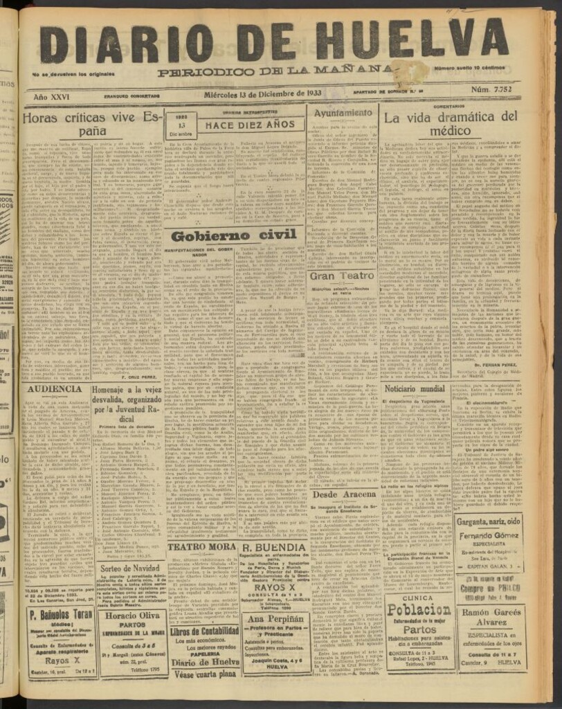 Miniatura de Diario de Huelva : periódico independiente del 13 de diciembre de 1933