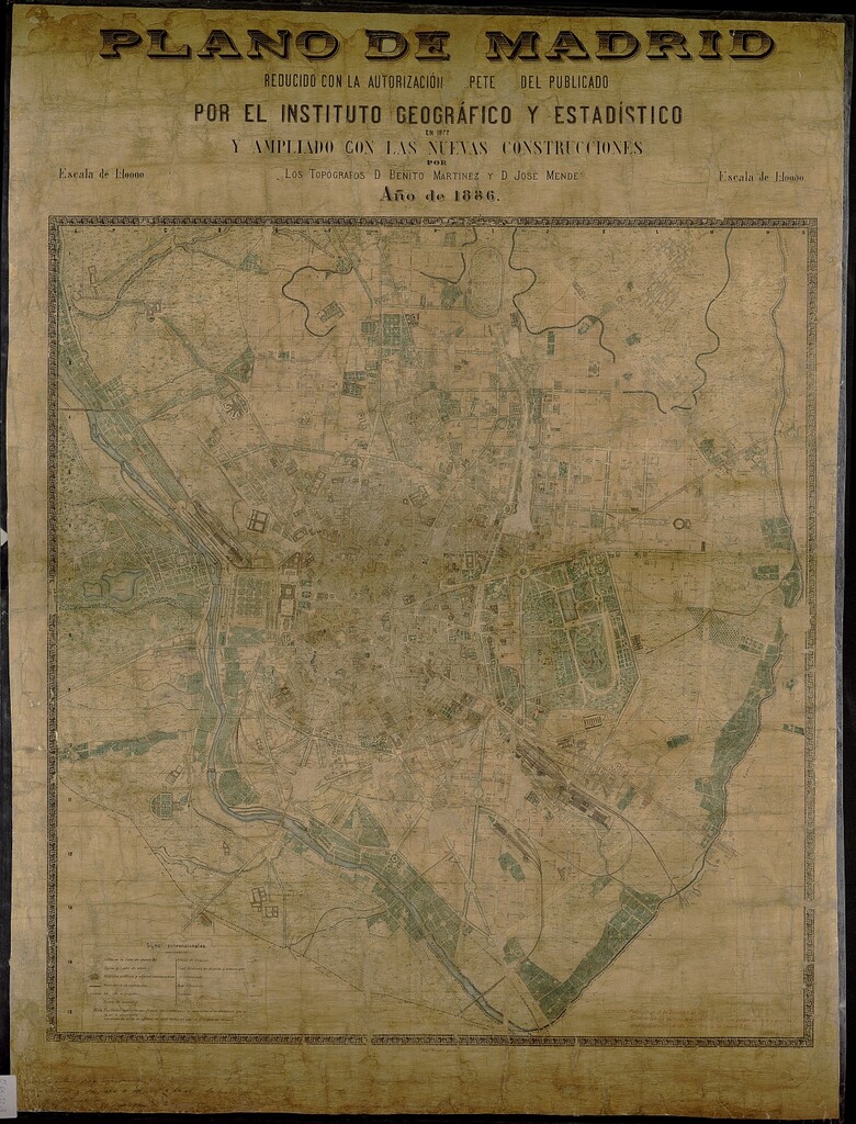 Miniatura de Plano de Madrid reducido con la autorización competente del publicado por el Instituto Geográfico y Estadístico en 1877 y ampliado con las nuevas construcciones