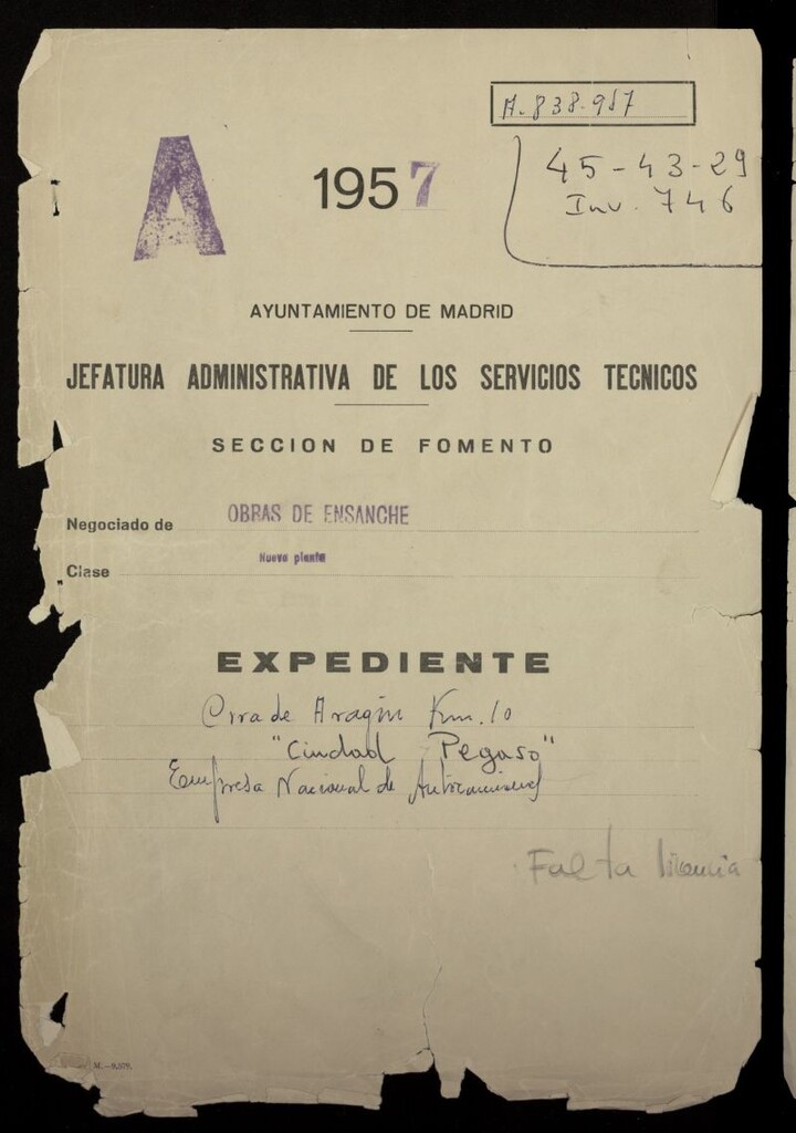 Miniatura de Expediente de construcción de la Colonia Pegaso en la antigua Crta. de Aragón Km. 10
