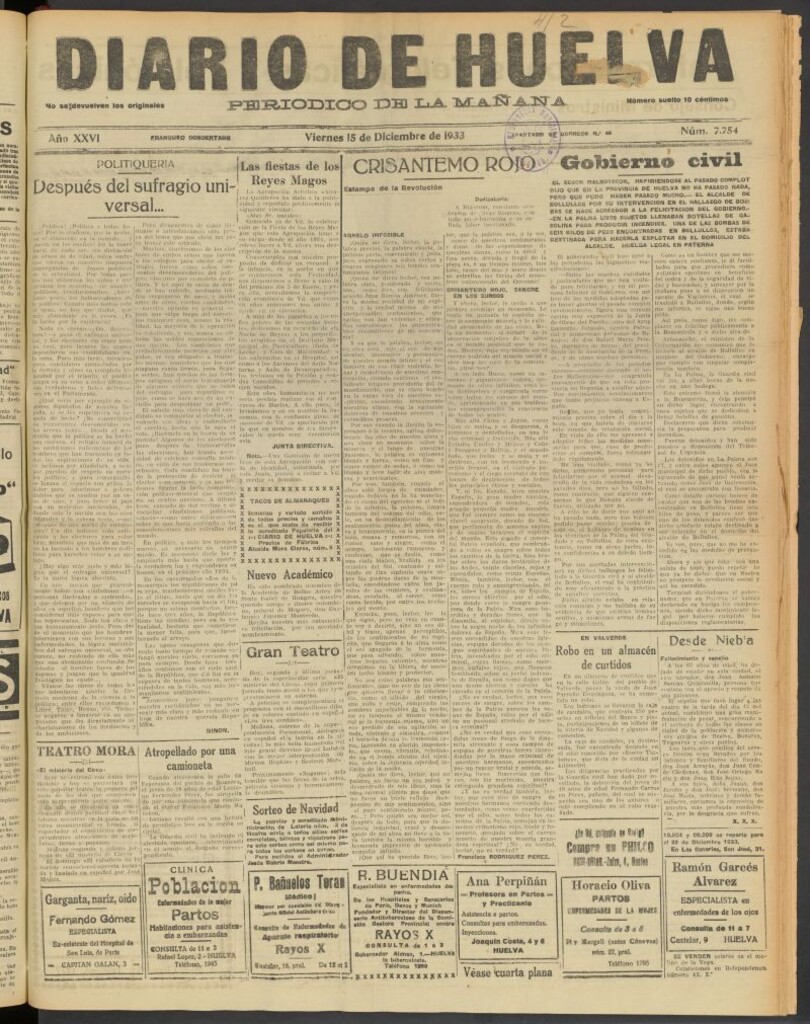 Miniatura de Diario de Huelva : periódico independiente del 15 de diciembre de 1933