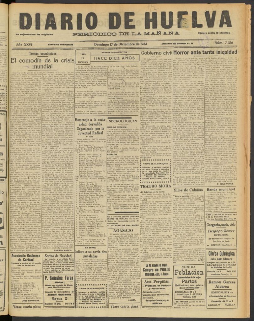 Miniatura de Diario de Huelva : periódico independiente del 17 de diciembre de 1933