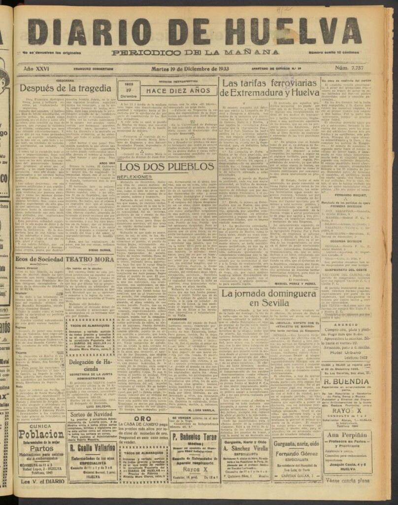 Miniatura de Diario de Huelva : periódico independiente del 19 de diciembre de 1933
