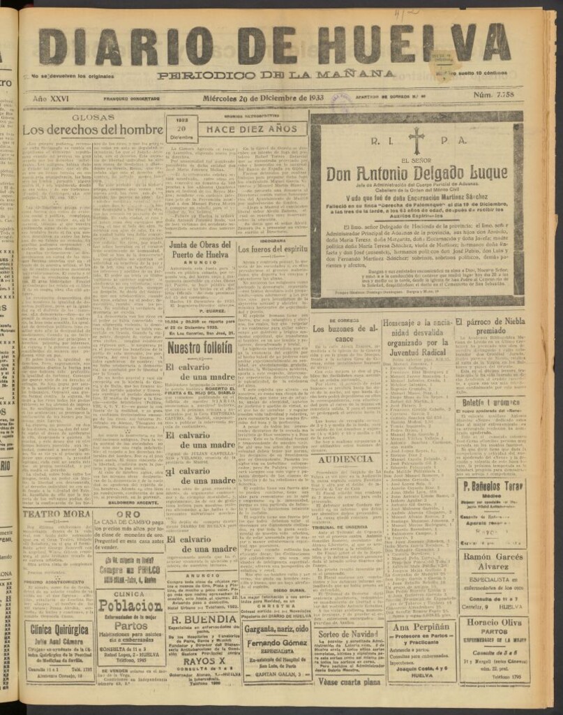 Miniatura de Diario de Huelva : periódico independiente del 20 de diciembre de 1933