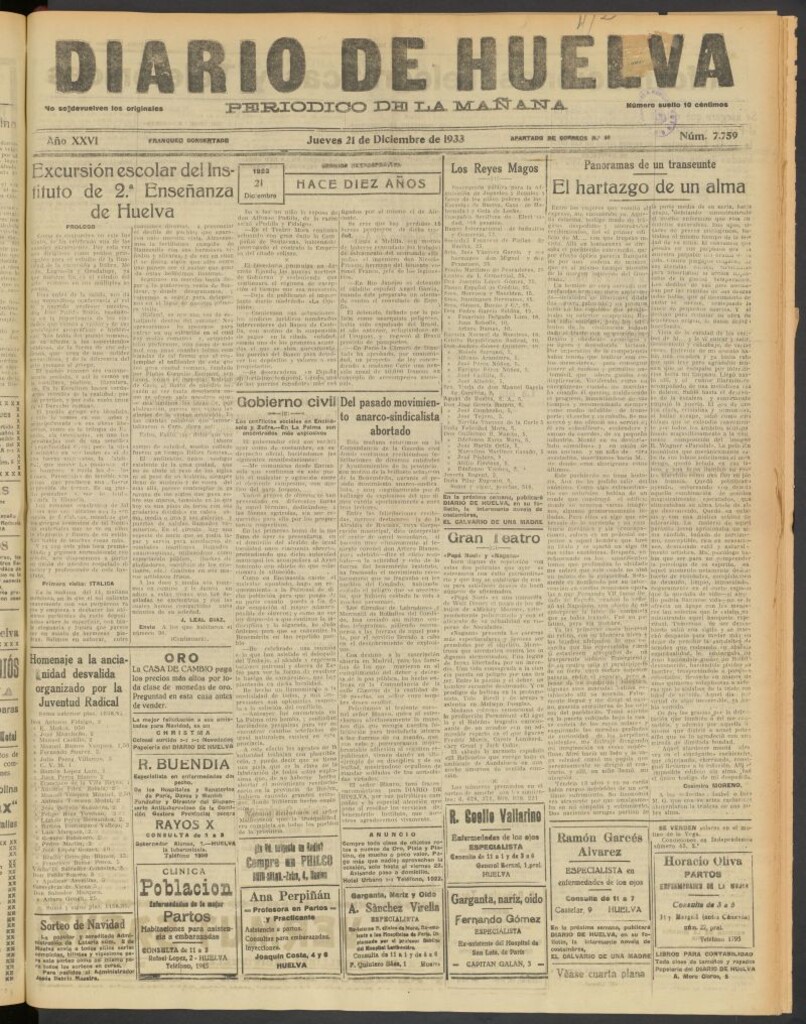 Miniatura de Diario de Huelva : periódico independiente del 21 de diciembre de 1933