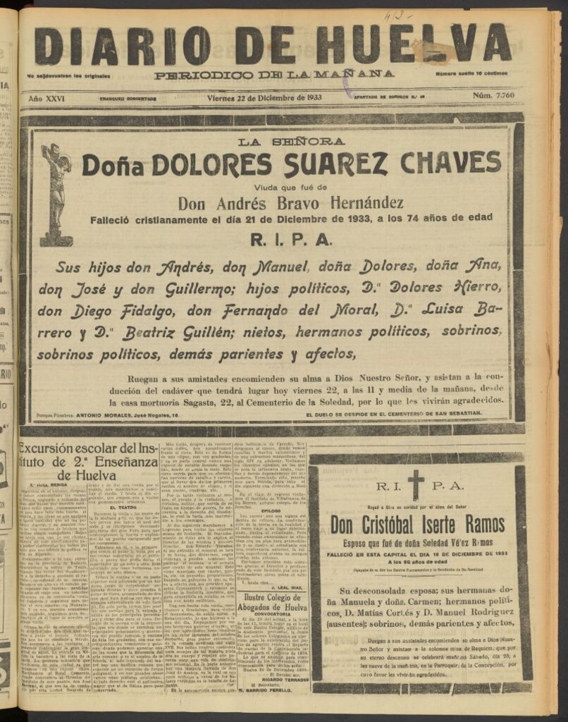 Miniatura de Diario de Huelva : periódico independiente del 22 de diciembre de 1933