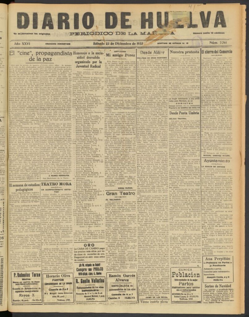 Miniatura de Diario de Huelva : periódico independiente del 23 de diciembre de 1933