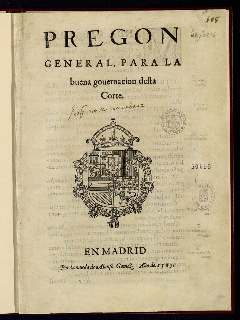 Miniatura de Pregón general, para la buena gobernación desta Corte