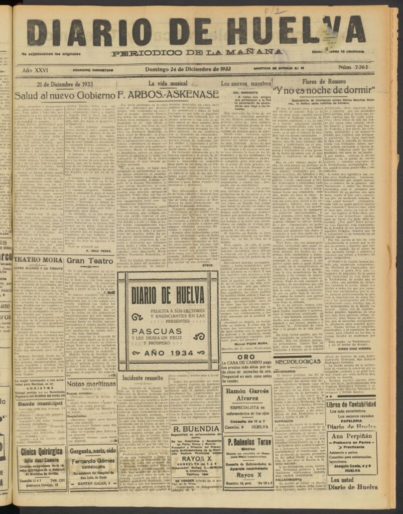 Miniatura de Diario de Huelva : periódico independiente del 24 de diciembre de 1933
