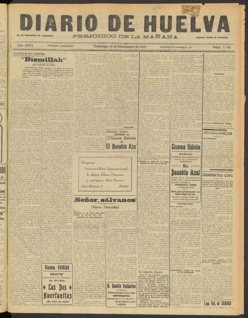 Miniatura de Diario de Huelva : periódico independiente del 31 de diciembre de 1933