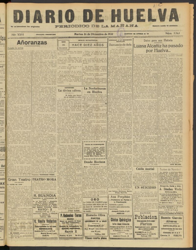 Miniatura de Diario de Huelva : periódico independiente del 26 de diciembre de 1933