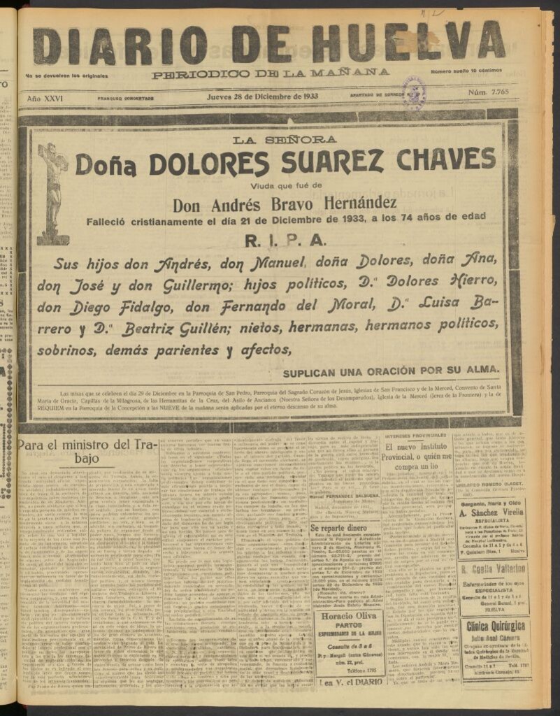 Miniatura de Diario de Huelva : periódico independiente del 28 de diciembre de 1933