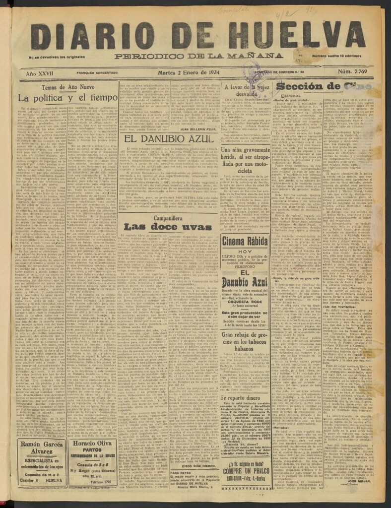 Miniatura de Diario de Huelva : periódico independiente del 2 de enero de 1934