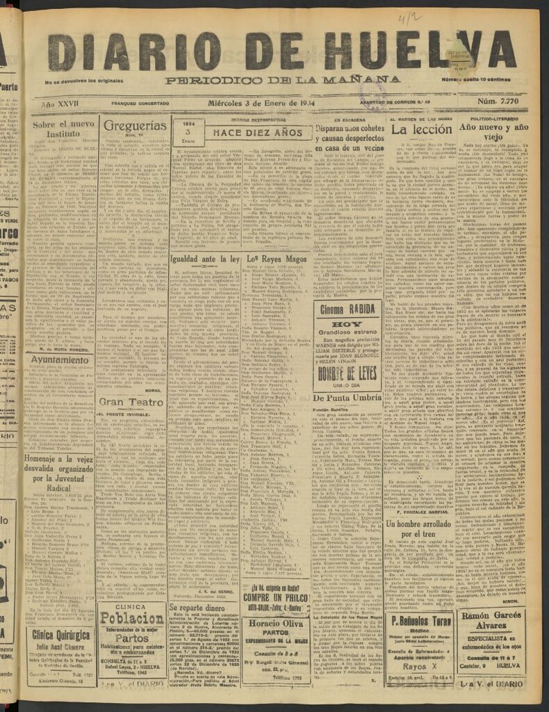 Miniatura de Diario de Huelva : periódico independiente del 3 de enero de 1934