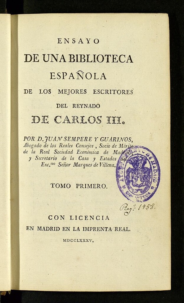 Miniatura de Ensayo de una biblioteca española de los mejores escritores del reynado de Carlos III. Tomo I