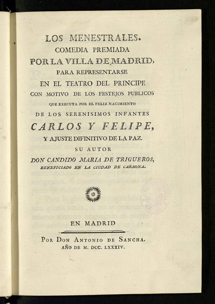 Miniatura de Los menestrales : comedia premiada por la Villa de Madrid para representarse en el Teatro del Príncipe...