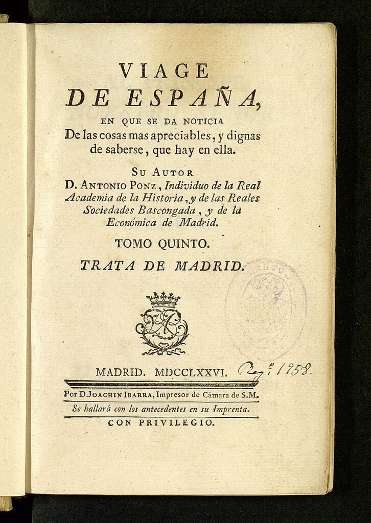 Miniatura de Viage de España : en que se da noticia de las cosas mas apreciables, y dignas de saberse, que hay en ella