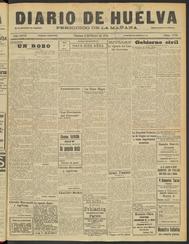 Miniatura de Diario de Huelva : periódico independiente del 5 de enero de 1934