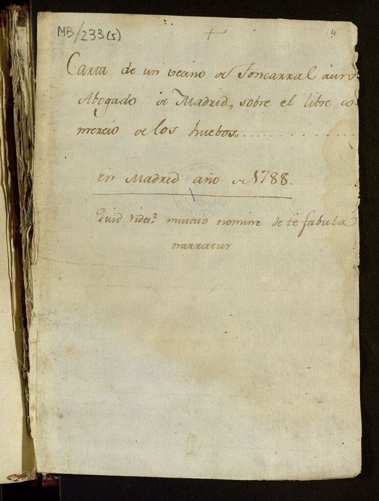 Miniatura de Carta de un vecino de Fuencarral aun abogado de Madrid, sobre el libre comercio de los huebos ...