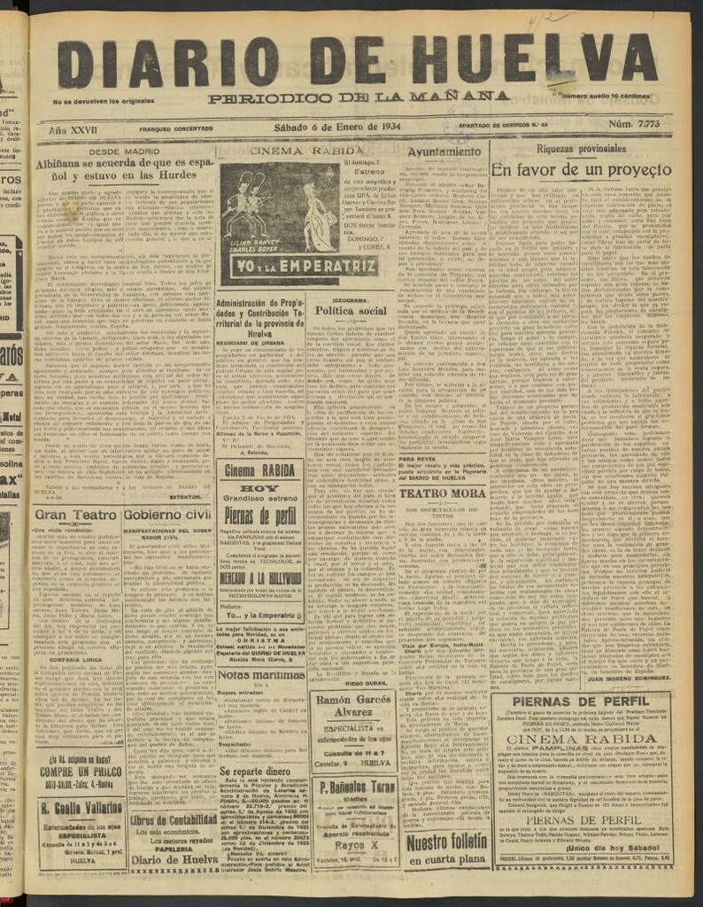 Miniatura de Diario de Huelva : periódico independiente del 6 de enero de 1934