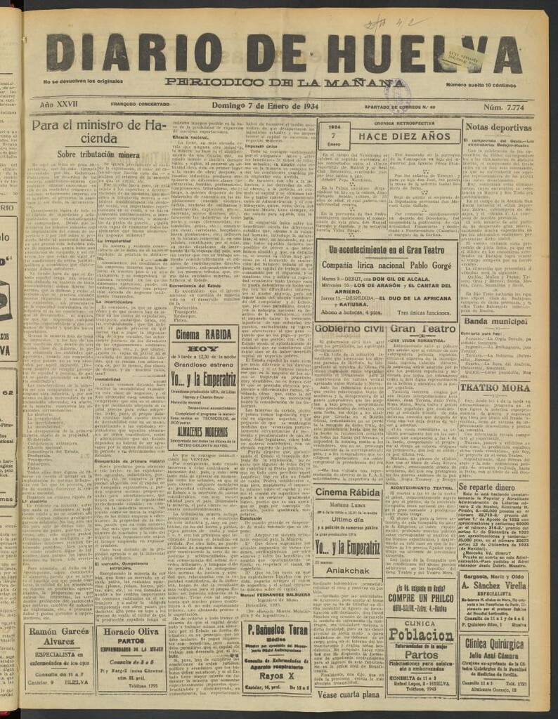 Miniatura de Diario de Huelva : periódico independiente del 7 de enero de 1934