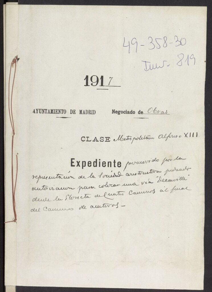 Miniatura de Colocación de una vía para transporte de material ferroviario desde la Glorieta de Cuatro Caminos al final del Camino de Aceiteros
