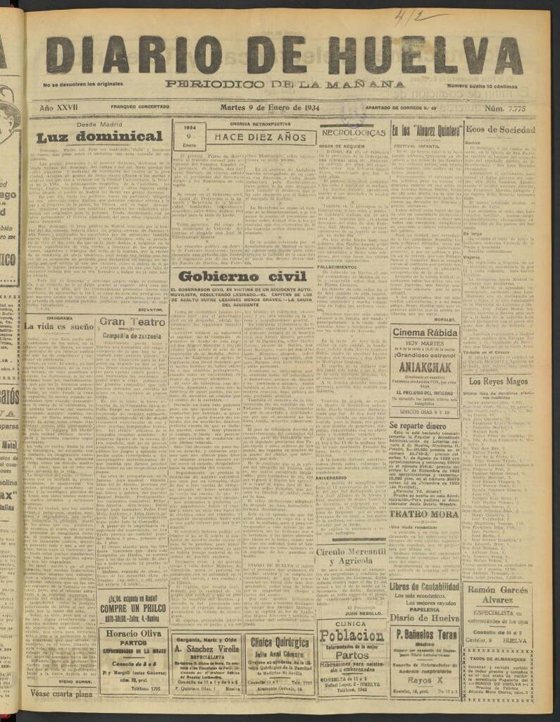 Miniatura de Diario de Huelva : periódico independiente del 9 de enero de 1934