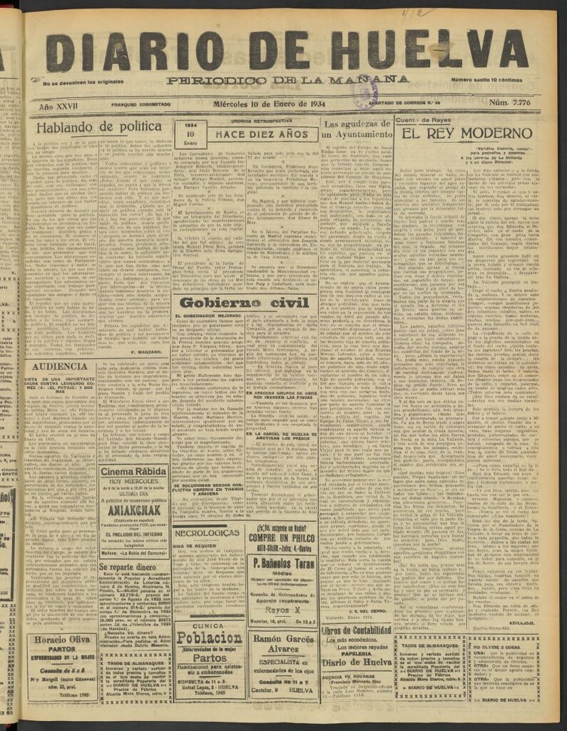 Miniatura de Diario de Huelva : periódico independiente del 10 de enero de 1934