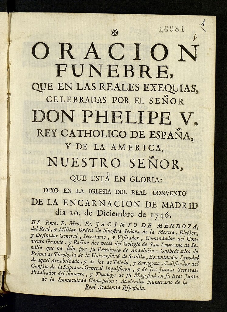 Miniatura de Oracion funebre que en las reales exequias celebradas por el señor Don Phelipe V rey catholico de España...