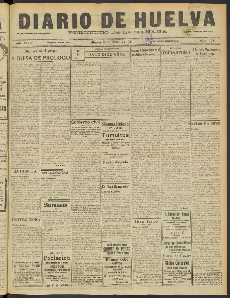 Miniatura de Diario de Huelva : periódico independiente del 16 de enero de 1934