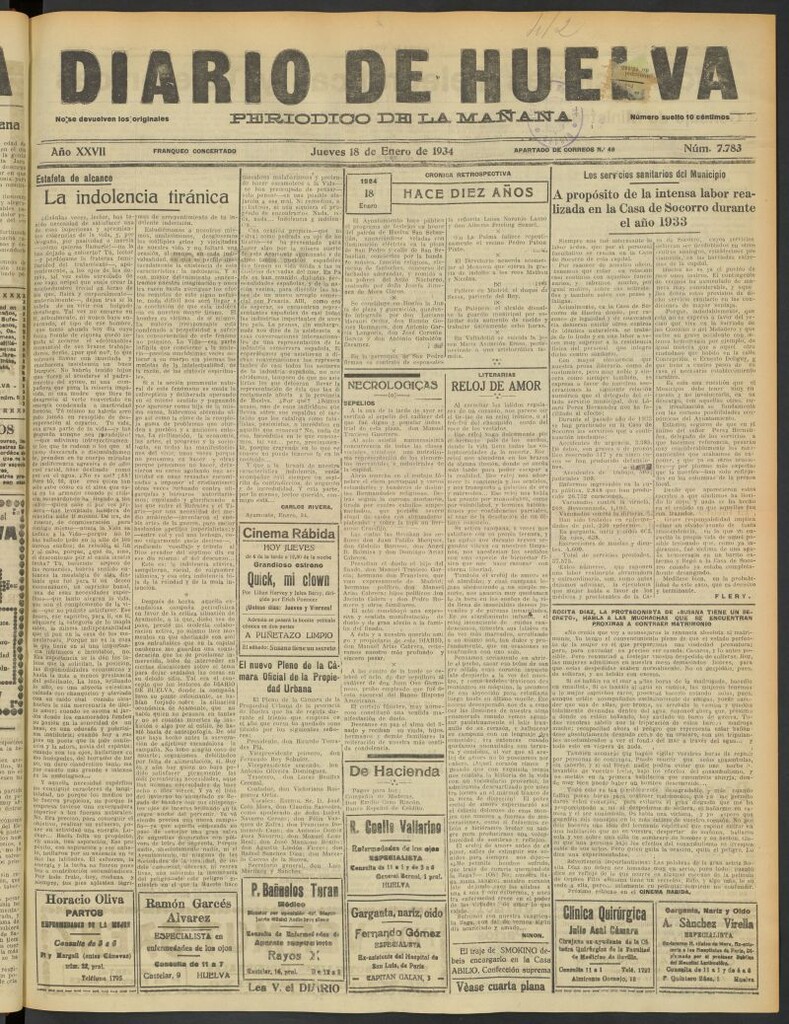 Miniatura de Diario de Huelva : periódico independiente del 18 de enero de 1934