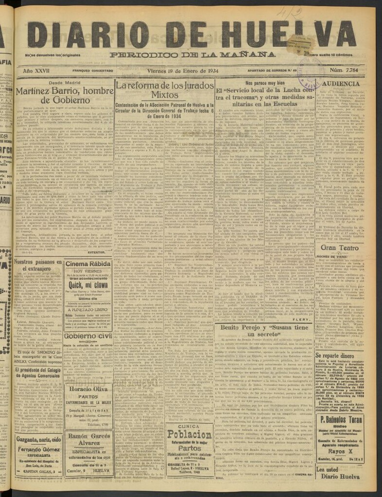 Miniatura de Diario de Huelva : periódico independiente del 19 de enero de 1934