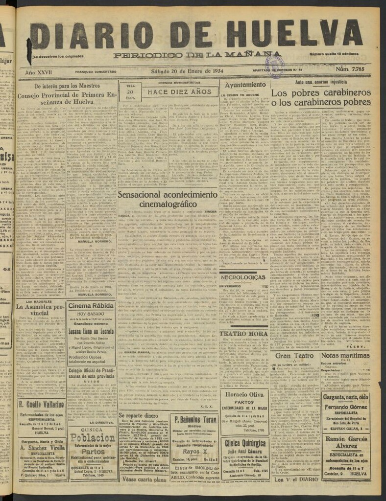 Miniatura de Diario de Huelva : periódico independiente del 20 de enero de 1934