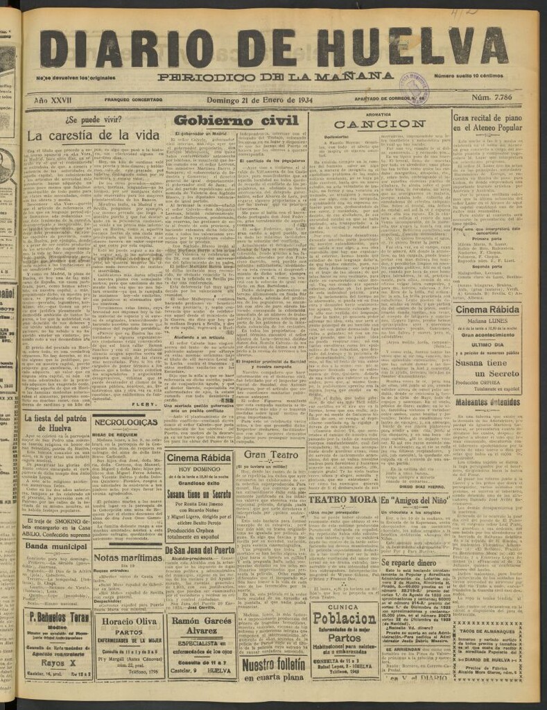 Miniatura de Diario de Huelva : periódico independiente del 21 de enero de 1934