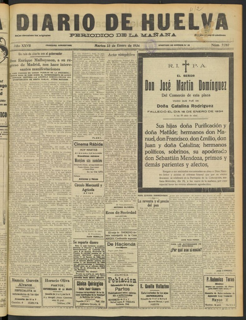 Miniatura de Diario de Huelva : periódico independiente del 23 de enero de 1934