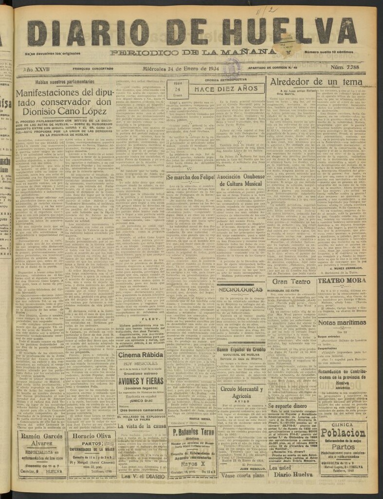 Miniatura de Diario de Huelva : periódico independiente del 24 de enero de 1934
