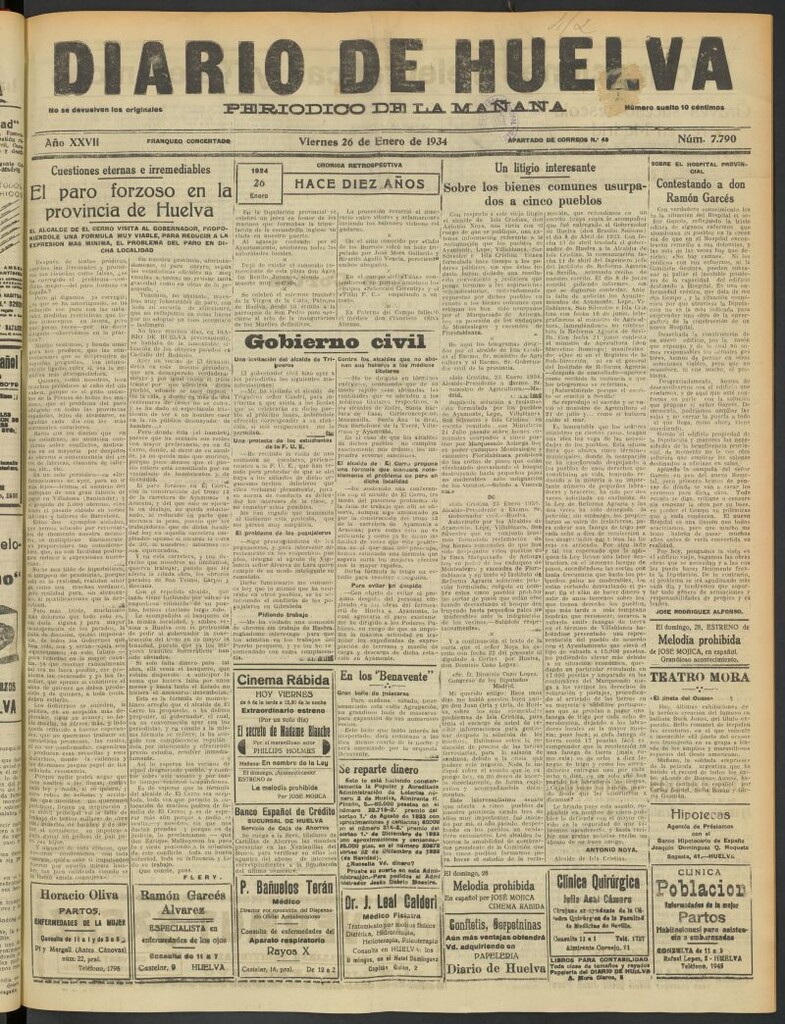 Miniatura de Diario de Huelva : periódico independiente del 26 de enero de 1934