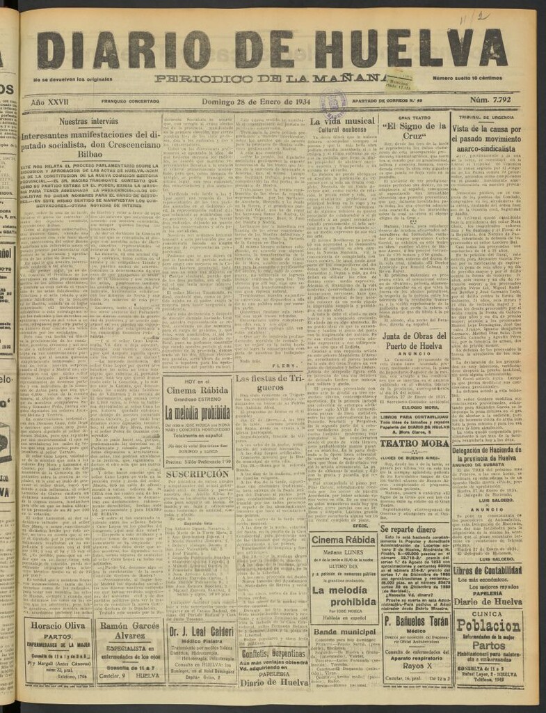 Miniatura de Diario de Huelva : periódico independiente del 28 de enero de 1934
