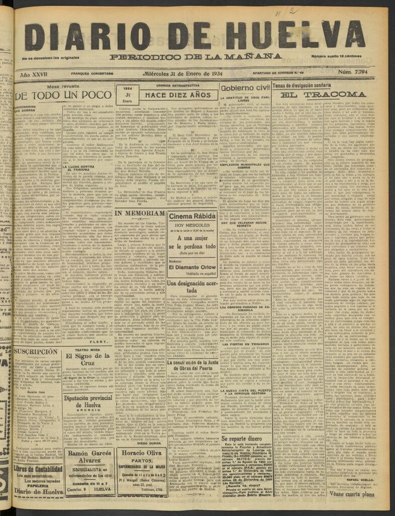 Miniatura de Diario de Huelva : periódico independiente del 31 de enero de 1934