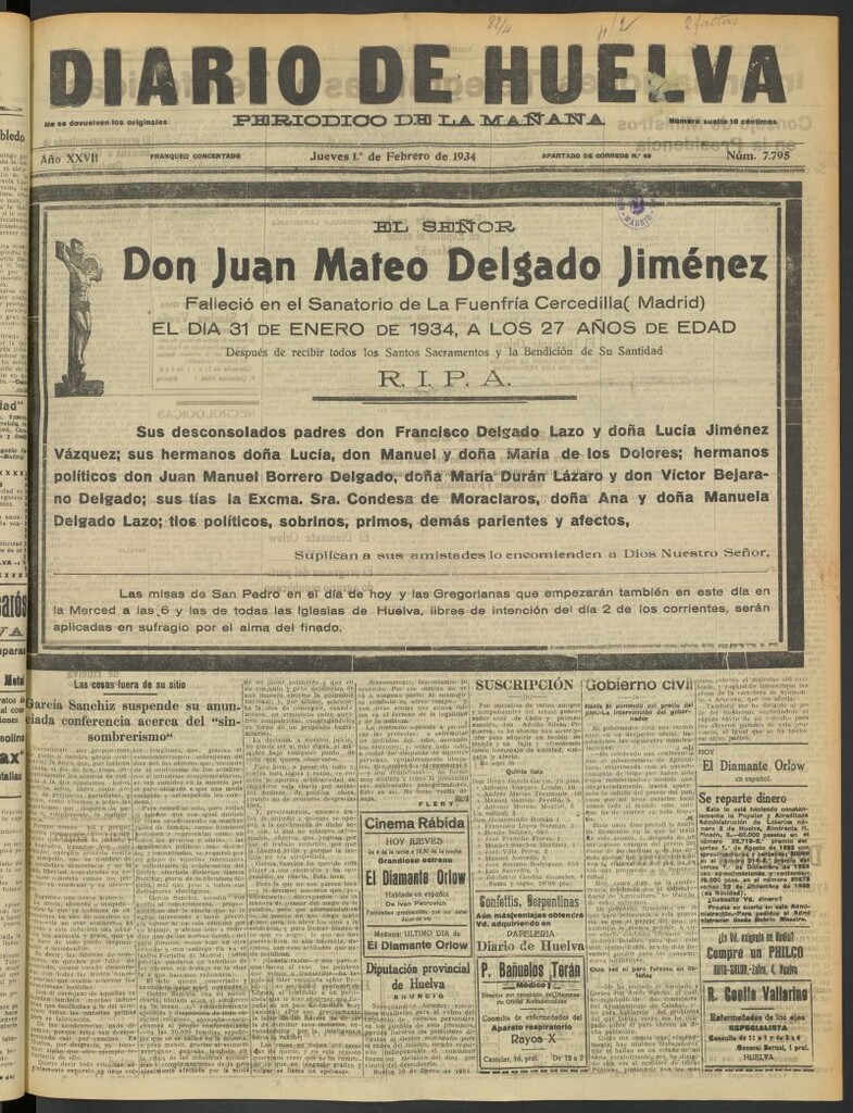Miniatura de Diario de Huelva : periódico independiente del 1 de febrero de 1934
