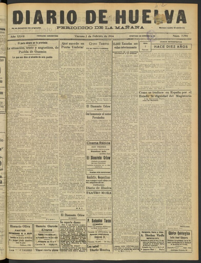 Miniatura de Diario de Huelva : periódico independiente del 2 de febrero de 1934