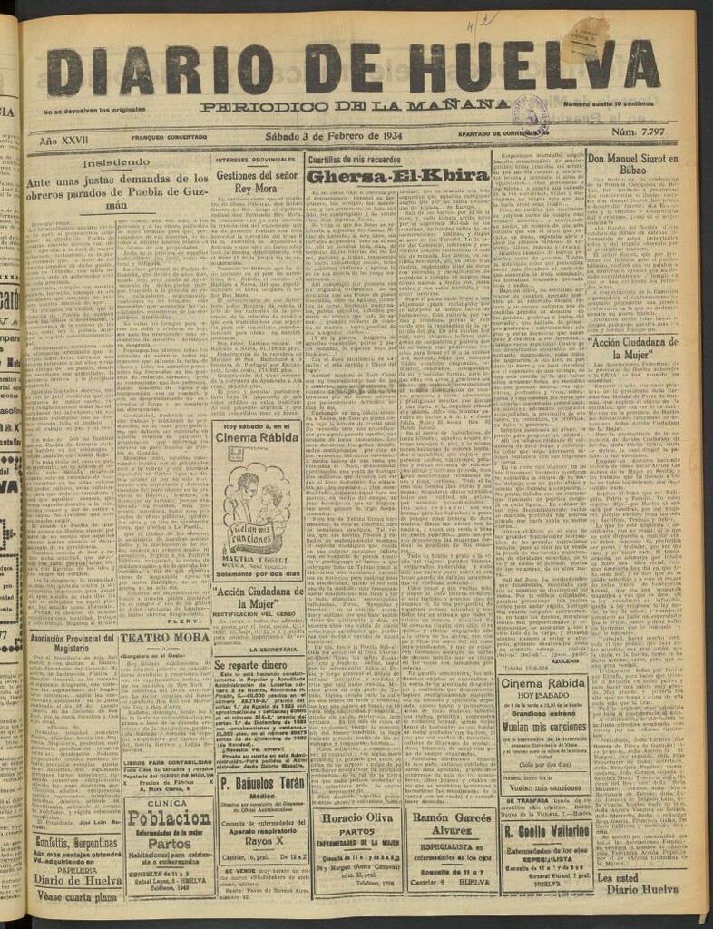 Miniatura de Diario de Huelva : periódico independiente del 3 de febrero de 1934